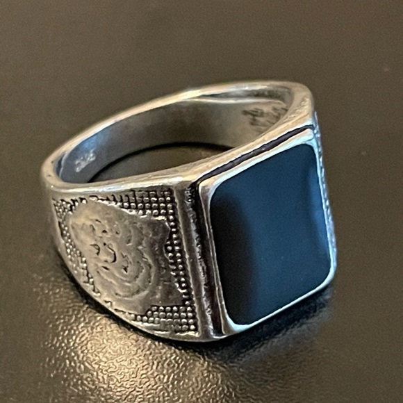 Black obsidian S925 stamped silver ring size 10 - Picture 2 of 8